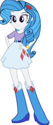 Size: 458x1066 | Tagged: safe, artist:thehumanboywonder, derpibooru import, rarity, equestria girls, belt, boots, clothes, hand on hip, high heel boots, palette swap, recolor, shirt, shoes, simple background, skirt, solo, white background