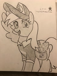 Size: 3024x4032 | Tagged: safe, artist:mlpfantealmintmoonrise, derpibooru import, derpy hooves, pegasus, pony, g4, clothes, female, hat, mailmare, mare, pen drawing, pencil drawing, photo, signature, traditional art, wings