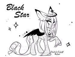 Size: 4500x3450 | Tagged: safe, artist:henorinya, derpibooru import, oc, oc only, pegasus, ear fluff, ears, female, hoof fluff, lineart, mare, monochrome, pegasus oc, raised hoof, raised leg, simple background, solo, white background, white eyes, wings