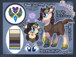 Size: 2224x1668 | Tagged: safe, artist:mychelle, derpibooru import, oc, oc:russet quartz, hybrid, original species, male, offspring, parent:prince rutherford, parent:rarity, parents:rariford, reference sheet, solo, yakony