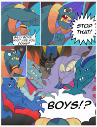 Size: 857x1120 | Tagged: safe, artist:queencold, derpibooru import, dragon lord torch, oc, dragon, comic:awaken, brothers, comic, ember's brothers, male, siblings, solo
