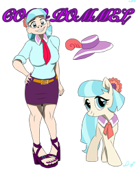 Size: 2248x2840 | Tagged: safe, artist:holdenwolfart, derpibooru import, coco pommel, earth pony, human, pony, humanized, self paradox, self ponidox, simple background, smiling, solo, transparent background