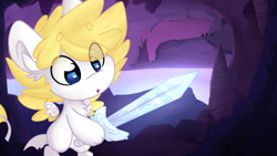 Size: 1280x721 | Tagged: safe, artist:lbrcloud, derpibooru import, oc, oc only, oc:ryleo goldridge, pegasus, pony, solo, sword, weapon