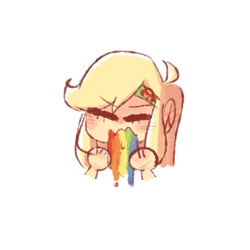 Size: 2000x2000 | Tagged: safe, artist:vnthers, artist:zuki, derpibooru import, applejack, equestria girls, eyes closed, female, puking rainbows, rainbow, simple background, solo, vomit, vomiting, white background