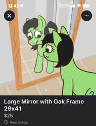 Size: 1500x1970 | Tagged: safe, artist:xppp1n, oc, oc:anon filly, earth pony, distressed, female, filly, foal, interface, lazy eye, mirror, ponified animal photo, reflection, solo