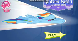Size: 731x392 | Tagged: safe, derpibooru import, rainbow dash, pegasus, pony, bandicam, canterlot, female, game, gritted teeth, mare, multicolored hair, my little pony logo, rainbow hair, sonic rainboom, sound barrier, spread wings, teary eyes, teeth, text, title screen, wings, youtube link