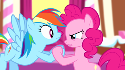 Size: 1280x720 | Tagged: safe, derpibooru import, screencap, pinkie pie, rainbow dash, pony, pinkie pride