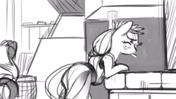 Size: 3840x2161 | Tagged: safe, artist:applephil, derpibooru import, applejack, earth pony, pony, ancient greece, bipedal, bipedal leaning, clothes, coin, female, freckles, grayscale, leaning, mare, monochrome, open mouth, shoulder freckles, sketch, solo focus, toga