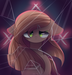 Size: 2300x2400 | Tagged: safe, artist:miryelis, derpibooru import, oc, oc only, oc:shenn brale, earth pony, pony, ears, floppy ears, glass, green eyes, long hair, looking at you, solo