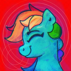 Size: 1828x1828 | Tagged: safe, artist:thefloatingtree, derpibooru import, rainbow dash, pegasus, pony, bust, red background, simple background, smiling, solo