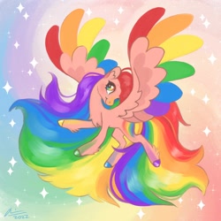 Size: 2000x2000 | Tagged: safe, artist:creeate97, derpibooru import, oc, oc only, pegasus, pony, chest fluff, multicolored hair, rainbow hair, solo, sparkles