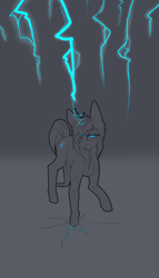 Size: 1600x2800 | Tagged: safe, artist:chapaevv, derpibooru import, oc, oc:neon blur, unicorn, cutie mark, female, lightning, magic, monochrome, neon, sketch, solo