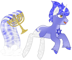 Size: 1600x1347 | Tagged: safe, artist:scourge707, derpibooru import, oc, original species, pony, unicorn, aqua equos, closed species, israel, menorah, simple background, solo, transparent background