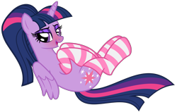 Size: 6551x4168 | Tagged: safe, alternate version, artist:severity-gray, derpibooru import, twilight sparkle, twilight sparkle (alicorn), alicorn, pony, alternate hairstyle, blushing, clothes, eyeshadow, female, folded wings, looking at you, lying down, makeup, mare, on back, pink socks, ponytail, simple background, socks, solo, striped socks, transparent background, wings