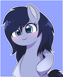 Size: 2788x3400 | Tagged: safe, artist:leo19969525, derpibooru import, oc, oc only, earth pony, pony, blue eyes, blushing, hair, mane, simple background, smiling, solo, tail
