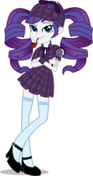 Size: 1777x3375 | Tagged: safe, artist:steampunksalutation, artist:xebck, derpibooru import, rarity, equestria girls, alternate hairstyle, clothes, commission, deerstalker, detective, detective rarity, female, flats, grin, hat, magnifying glass, pipe, sherlock holmes, shirt, shoes, simple background, skirt, smiling, socks, solo, stockings, thigh highs, transparent background