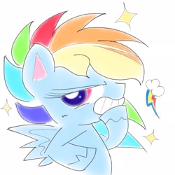 Size: 2048x2048 | Tagged: safe, artist:tiga mega, derpibooru import, rainbow dash, pegasus, pony, my little pony: pony life, cutie mark, female, grin, mare, simple background, smiling, solo, white background, wings