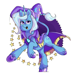 Size: 1040x1028 | Tagged: safe, derpibooru import, trixie, unicorn, brooch, cape, clothes, digital art, full body, hat, jewelry, simple background, solo, transparent background, wizard hat