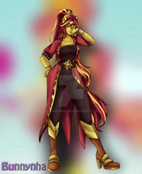 Size: 808x989 | Tagged: safe, artist:bunnynha, derpibooru import, sunset shimmer, equestria girls, legend of everfree, boots, crystal guardian, high heel boots, ponied up, shoes, simple background, solo, transparent background