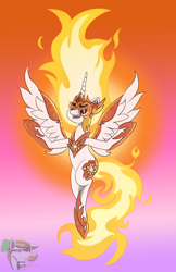 Size: 1174x1807 | Tagged: safe, artist:gray star, derpibooru import, daybreaker, alicorn, pony, a royal problem, armor, dream realm, evil, fangs, female, hoof on chest, jewelry, mane of fire, mare, regalia, solo