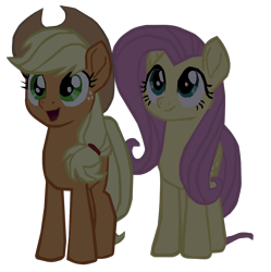 Size: 1280x1286 | Tagged: safe, artist:benpictures1, applejack, fluttershy, earth pony, pegasus, my little pony: the movie, applejack's hat, appleshy, clothes, cowboy hat, cute, duo, duo female, female, hat, inkscape, jackabetes, mare, shyabetes, simple background, transparent background, vector