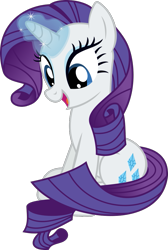 Size: 737x1098 | Tagged: safe, artist:starryshineviolet, derpibooru import, rarity, pony, unicorn, a hearth's warming tail, g4, season 6, female, glowing, glowing horn, horn, levitation, looking down, magic, magic aura, mare, open mouth, open smile, simple background, sitting, smiling, solo, telekinesis, transparent background, vector