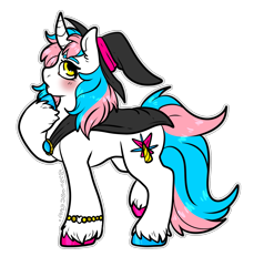 Size: 1623x1646 | Tagged: safe, artist:sexygoatgod, derpibooru import, oc, oc only, pony, unicorn, adoptable, bracelet, cape, clothes, hat, jewelry, magician outfit, pride, simple background, solo, transparent background, unshorn fetlocks, witch hat