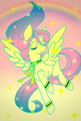 Size: 1080x1620 | Tagged: safe, artist:stacy_165cut, derpibooru import, fluttershy, pegasus, pony, eyes closed, female, mare, rainbow, solo, spread wings, wings