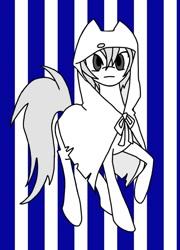 Size: 864x1200 | Tagged: safe, artist:stacy_165cut, derpibooru import, oc, oc only, earth pony, pony, cloak, clothes, raised hoof, raised leg, solo, striped background