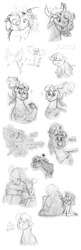 Size: 3000x9248 | Tagged: safe, artist:queenderpyturtle, derpibooru import, oc, oc:rotgut, oc:scrapjack, hippogriff, human, hybrid, original species, absurd resolution, humanized, monochrome, sketch, yakony