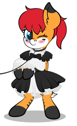 Size: 4725x7678 | Tagged: safe, artist:veeayydee, derpibooru import, oc, oc only, oc:serenity, pegasus, pony, absurd resolution, bipedal, blushing, clothes, coat markings, collar, ear fluff, ears, female, full body, maid, mare, one eye closed, pegasus oc, shadow, simple background, smiling, solo, standing, transparent background, wink