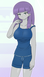 Size: 1289x2224 | Tagged: safe, artist:batipin, derpibooru import, maud pie, equestria girls, big breasts, breasts, clothes, female, looking at you, maud pies, shorts, solo, tanktop