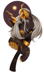 Size: 934x1548 | Tagged: safe, artist:dammmnation, derpibooru import, oc, oc only, pony, bust, choker, horns, simple background, solo, transparent background