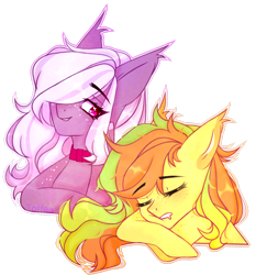 Size: 1920x2057 | Tagged: safe, artist:toffeelavender, derpibooru import, oc, oc only, pony, duo, female, hair over one eye, mare, simple background, sleeping, transparent background