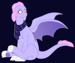 Size: 1530x1300 | Tagged: safe, artist:purplegrim40, derpibooru import, oc, oc only, dragon, clothes, dark background, dragon oc, interspecies offspring, looking back, magical lesbian spawn, offspring, parent:ocellus, parent:smolder, scarf, sitting, solo