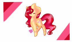 Size: 1280x750 | Tagged: safe, artist:prettyshinegp, derpibooru import, oc, oc only, pony, unicorn, abstract background, eyes closed, horn, signature, simple background, smiling, solo, unicorn oc, white background