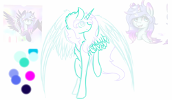 Size: 1280x750 | Tagged: safe, artist:prettyshinegp, derpibooru import, oc, oc only, alicorn, pony, alicorn oc, bust, horn, looking back, simple background, smiling, white background, wings, wip