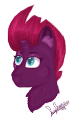 Size: 957x1511 | Tagged: safe, artist:fluffytailponies, derpibooru import, tempest shadow, pony, unicorn, broken horn, bust, chest fluff, ear fluff, ears, eyeshadow, female, horn, lineless, makeup, mare, scar, shading, simple background, solo, transparent background