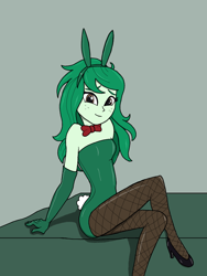 Size: 1080x1440 | Tagged: safe, artist:bandgeek32, derpibooru import, wallflower blush, equestria girls, equestria girls series, bunny ears, bunny suit, clothes, crossed legs, female, gloves, long gloves, pantyhose, sitting, solo