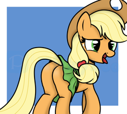 Size: 5416x4872 | Tagged: safe, artist:milkyboo898, derpibooru import, applejack, earth pony, pony, applebutt, blonde, butt, clothes, female, mare, open mouth, plot, skirt, solo, tongue, tongue out