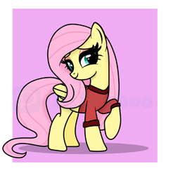 Size: 5000x5080 | Tagged: safe, artist:milkyboo898, derpibooru import, fluttershy, pegasus, pony, absurd resolution, clothes, eyelashes, female, full body, lidded eyes, makeup, mare, nudity, partial nudity, pink hair, raised hoof, raised leg, sexy, shadow, smiling, solo, standing, watermark