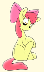 Size: 800x1302 | Tagged: safe, artist:ashleynicholsart, apple bloom, earth pony, pony, blank flank, female, filly, foal, open mouth, sitting, solo, wide eyes