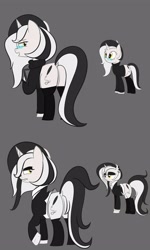 Size: 3000x5000 | Tagged: safe, artist:bestponies, derpibooru import, oc, oc only, oc:diamond horseshoe, unicorn, angry, butt, clothes, drawing tablet, ear piercing, earring, female, glasses, golden eyes, goth, horn, jewelry, looking back, makeup, mare, piercing, plot, socks, suit, sweater, unicorn oc