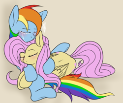 Size: 648x548 | Tagged: safe, artist:renjirra, derpibooru import, fluttershy, rainbow dash, pegasus, pony, crying, cuddling, duo, eyes closed, female, flutterdash, lesbian, shipping