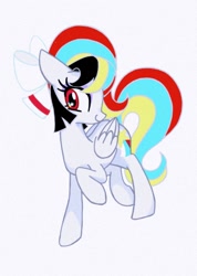 Size: 604x850 | Tagged: safe, artist:stacy_165cut, derpibooru import, oc, oc only, pegasus, bow, female, folded wings, hair bow, mare, raised hoof, raised leg, simple background, solo, white background, wings
