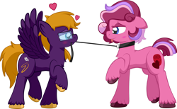 Size: 1920x1179 | Tagged: safe, artist:alexdti, derpibooru import, oc, oc only, oc:purple creativity, earth pony, pegasus, pony, blushing, female, leash, male, mare, pet play, simple background, straight, tongue, tongue out, transparent background