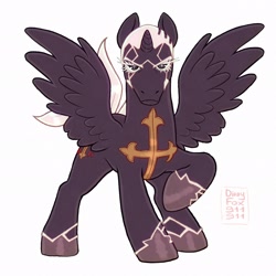 Size: 2048x2048 | Tagged: safe, artist:dirtyfox911911, derpibooru import, alicorn, pony, anime, crossover, enrico pucci, jojo's bizarre adventure, male, ponified, simple background, solo, spread wings, stallion, stone ocean, white background, wings