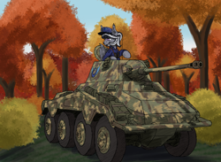 Size: 3832x2800 | Tagged: safe, artist:reddthebat, derpibooru import, oc, oc only, bat pony, big cat, pony, armored car, hat, lunar republic, puma, sdkfz 234 puma, solo, tree