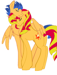 Size: 775x1031 | Tagged: safe, artist:bootiqueenx, artist:decokenite, derpibooru import, flash sentry, sunset shimmer, pegasus, pony, unicorn, base used, cuddling, duo, eyes closed, female, flashimmer, horn, hug, hugging a pony, lidded eyes, male, mare, requested art, shipping, simple background, stallion, straight, white background, winghug, wings