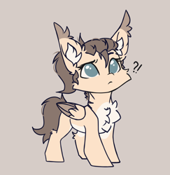 Size: 2214x2281 | Tagged: safe, artist:dorkmark, derpibooru import, oc, oc only, oc:dima, pegasus, pony, cheek fluff, chest fluff, chibi, colored eartips, colored wings, ear tufts, exclamation point, interrobang, no pupils, question mark, simple background, solo, two toned wings, wings